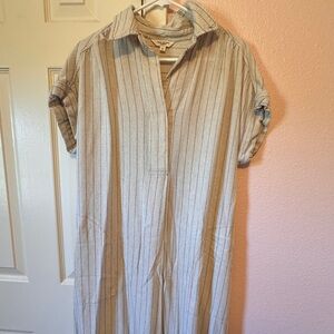 Max Studio Beige and Black Striped Linen Shirt